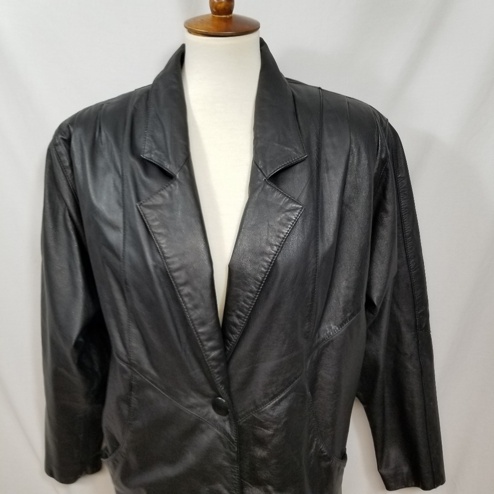 VTG Wilsons Thinsulate Black Genuine Leather Women's Petite S Button Trench Coat - Picture 4 of 15